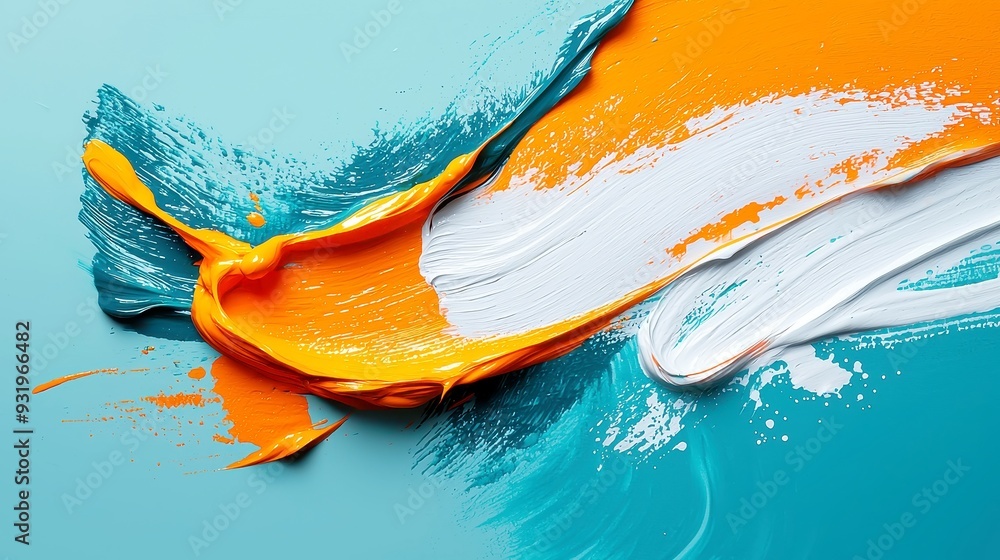 Poster abstract watercolour brush strokes, vibrant hues blend seamlessly, creating a dynamic visual flow, i