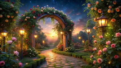 Fototapeta premium An enchanted garden at twilight