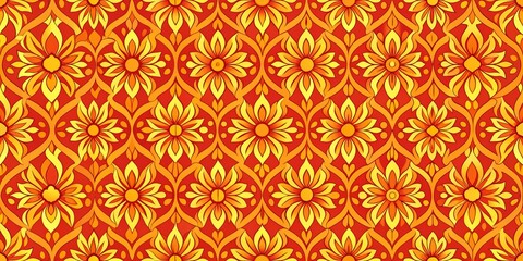 A vibrant seamless pattern with tones of orange, red, and yellow adding a playful touch to designs