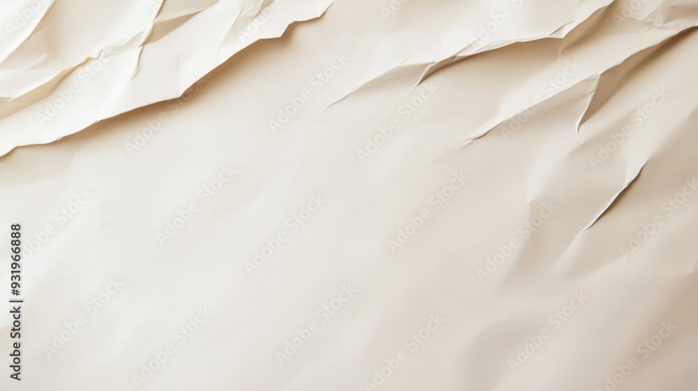 Poster abstract background of crumpled cream paper with soft lighting and shadows.