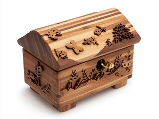 Beautiful handcrafted wooden box with intricate floral designs and a charming, rustic style. Perfect for storage or decor.