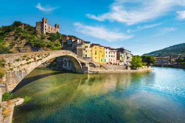 Old Bridge and castle in Dolceacqua. Province of Imperia, Liguria region, Italy