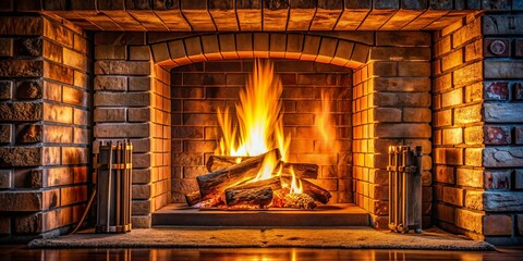 Cozy fireplace with glowing flames providing warmth and relaxation on a cold winter day