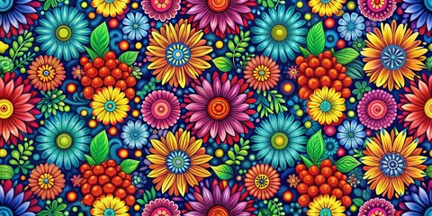 Colorful abstract floral seamless pattern with vibrant colors and abstract flowers