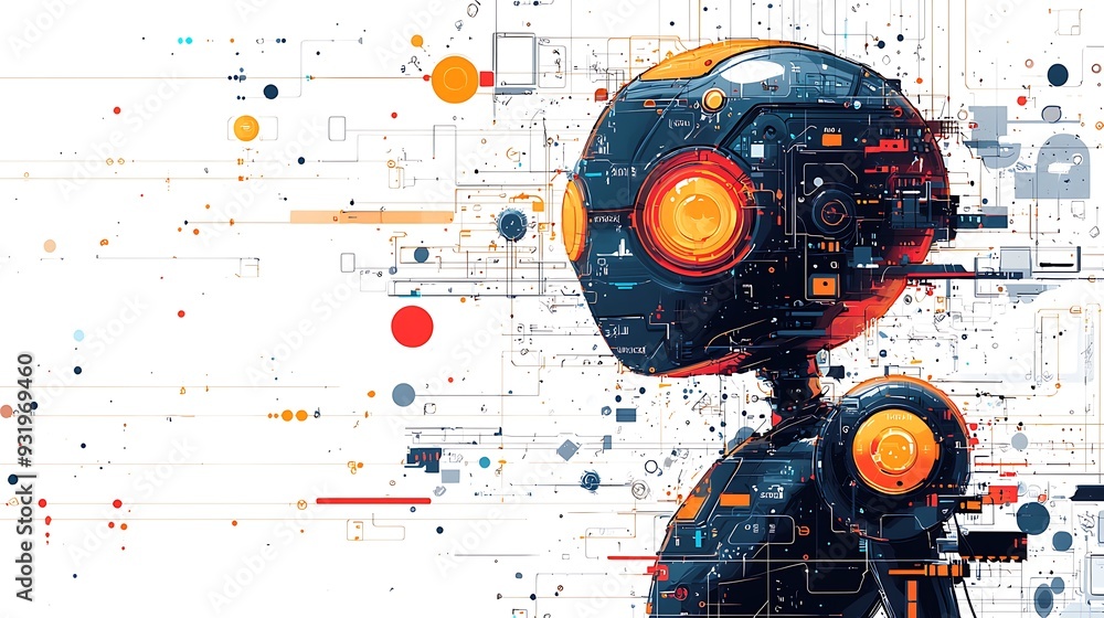 Poster abstract robot ai featuring circuitry and data connections