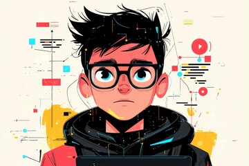 Young Man with Glasses and a Tech Background
