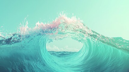 Fototapeta premium Cheerful Cartoon Ocean Wave, vibrant blue and teal hues, inviting backdrop for pool parties or beach travel, perfect for web banners and graphic design.
