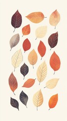 Colorful autumn leaves falling from trees on white background