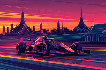 Fototapeta premium Formula one car race in bangkok thailand