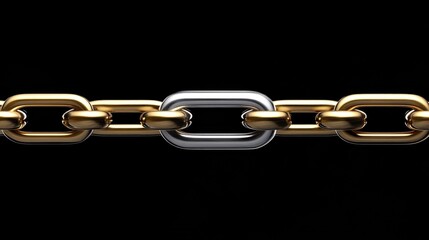 Obraz premium 3D illustration of a stainless steel chain featuring a distinctive gold link