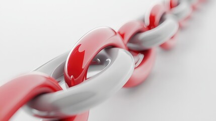3D illustration of a grey chain featuring a red link set against a white background