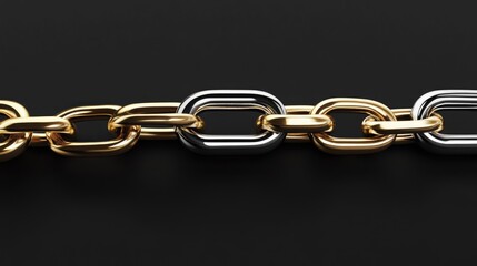 Obraz premium 3D illustration of a stainless steel chain featuring a distinctive gold link