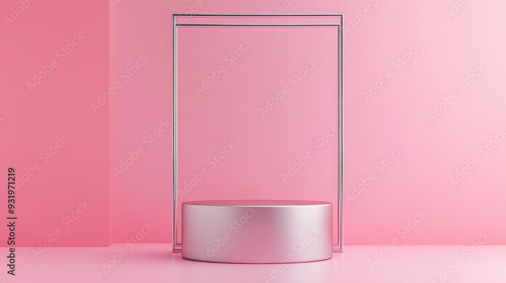 Poster 3d render of an abstract minimal futuristic pink background featuring an empty cylindrical podium st