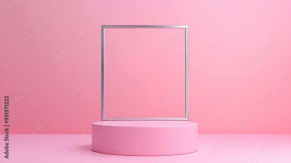 Poster 3d render of an abstract minimal futuristic pink background featuring an empty cylindrical podium st
