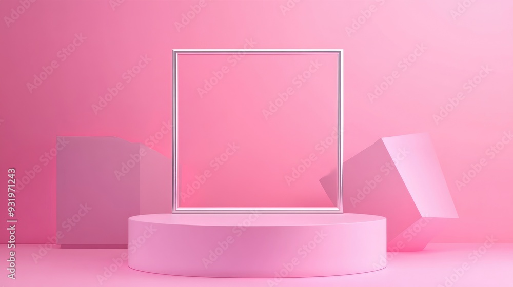 Poster 3d render of an abstract minimal futuristic pink background featuring an empty cylindrical podium st