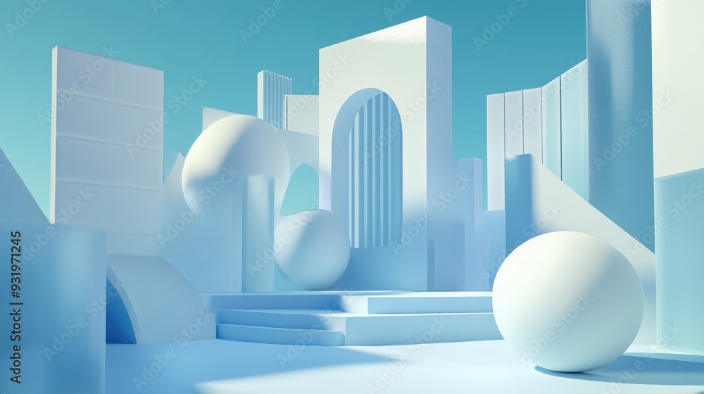 Poster 3d rendered abstract background featuring architectural elements and geometric shapes