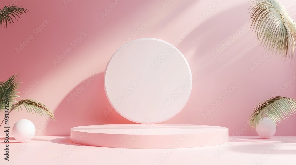 Poster 3d rendered abstract mockup scene featuring a minimalistic concept with geometric shapes and a pink 
