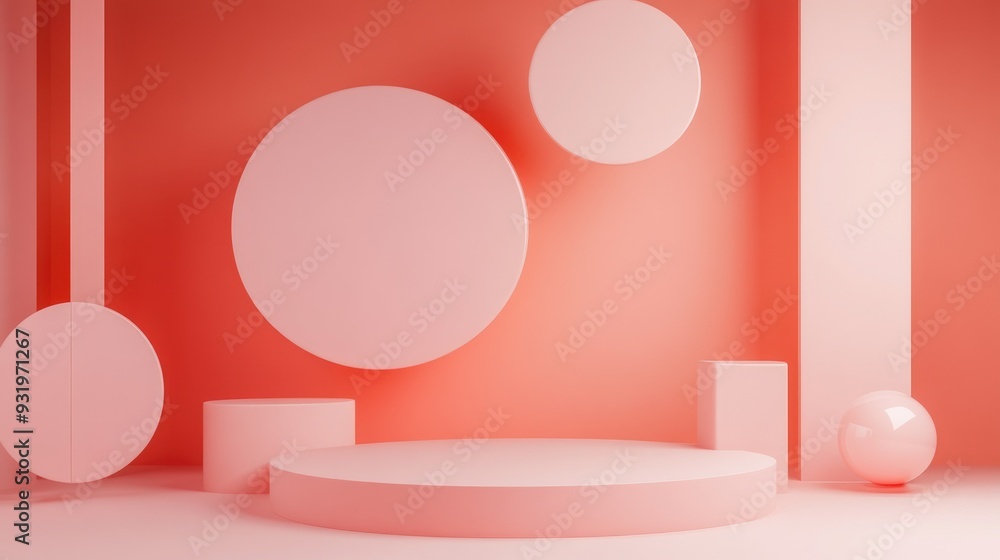 Aufkleber 3d rendered abstract mockup scene featuring a minimalistic concept with geometric shapes and a pink 