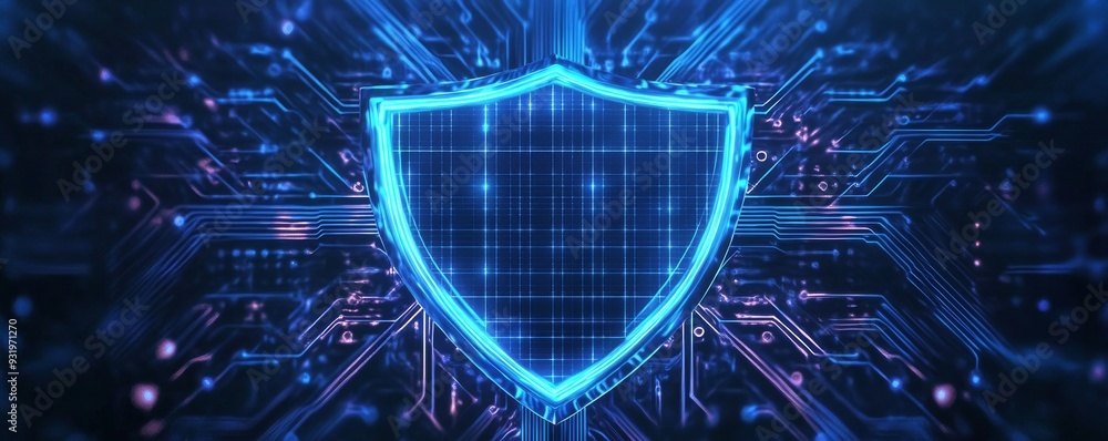 Poster digital shield protecting circuit board from cyber attacks