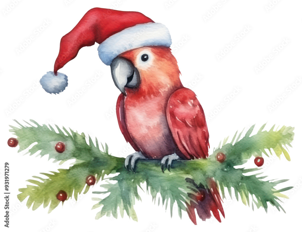 Sticker png animal parrot christmas cartoon.