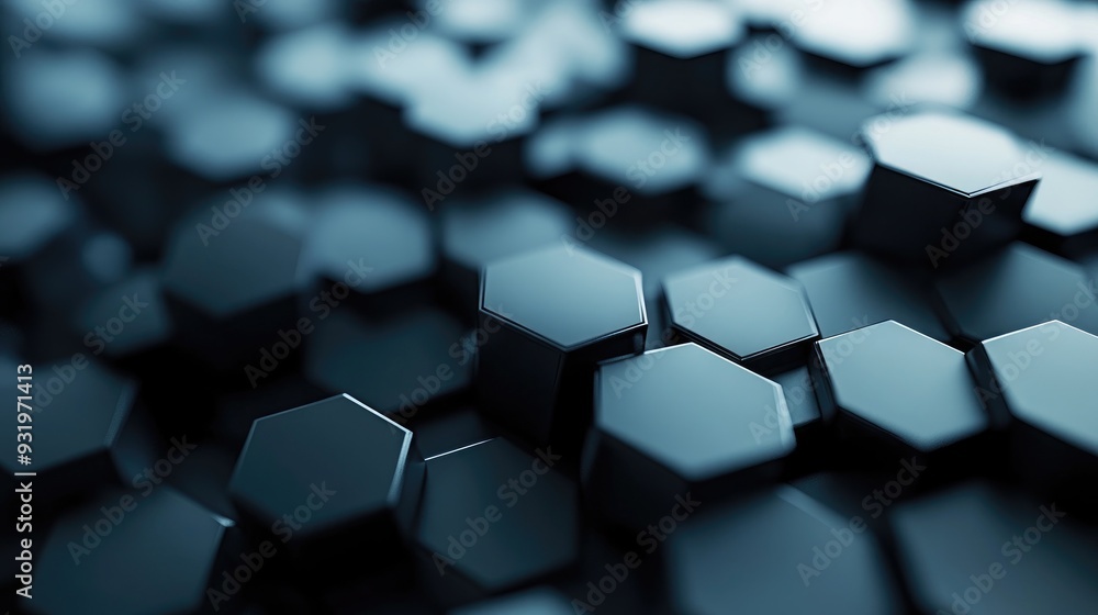 Poster 3d rendering of a contemporary technology backdrop featuring protruding hexagonal shapes