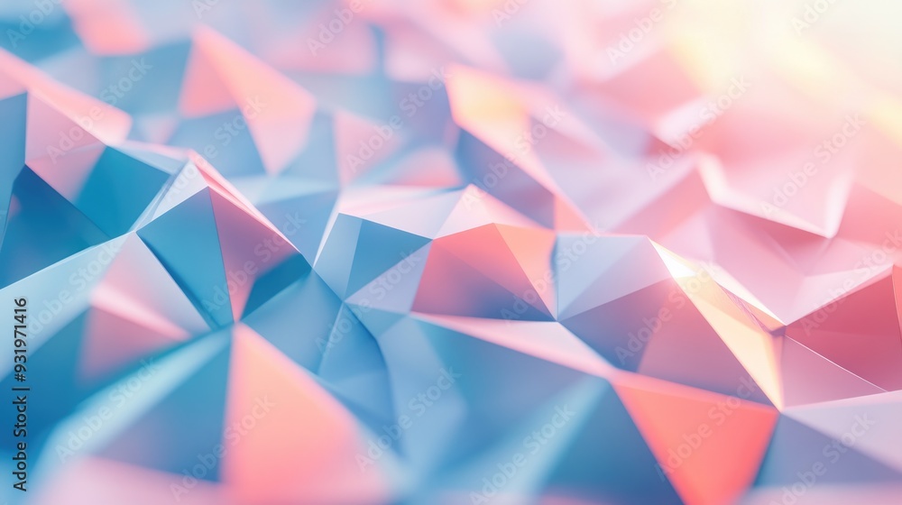 Poster 3d rendering of a low poly abstract backdrop featuring a shallow depth of field effect