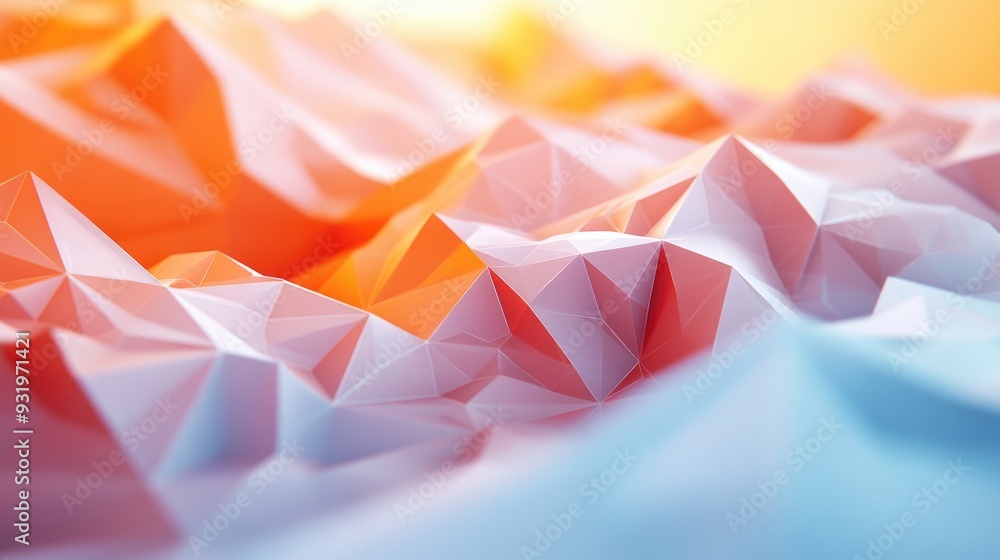 Poster 3d rendering of a low poly abstract backdrop featuring a shallow depth of field effect