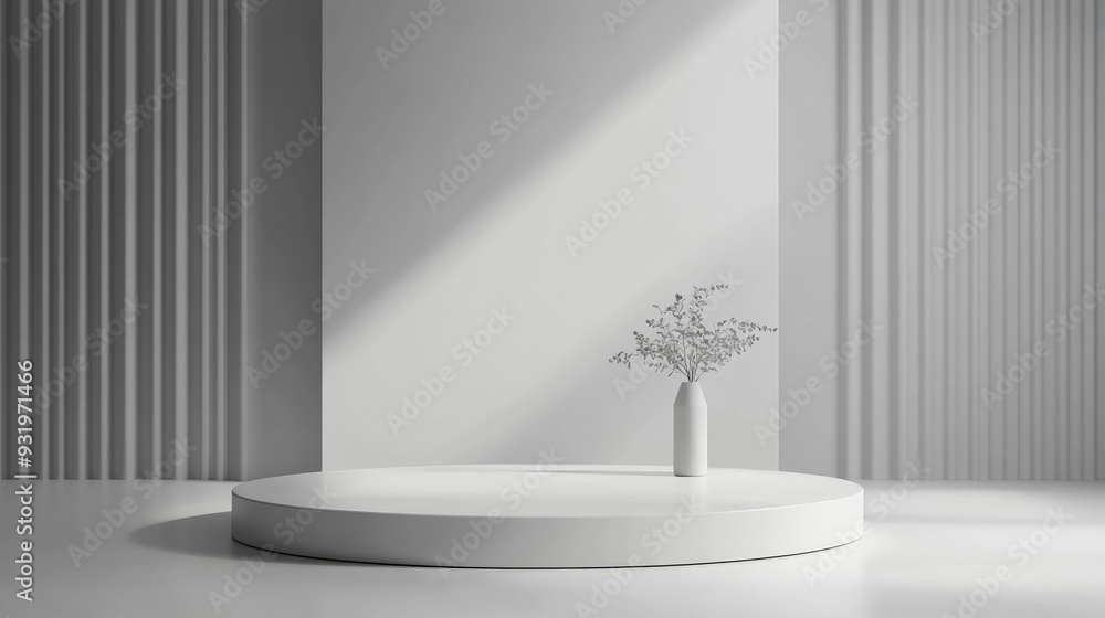 Poster 3d rendering of a podium pedestal in a minimalist blank space background designed for product mockup