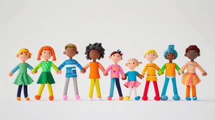 Fototapeta premium Group of friends holding hands, celebrating Children's Day with joy, isolated on white background, vibrant background colors, ultra-realistic