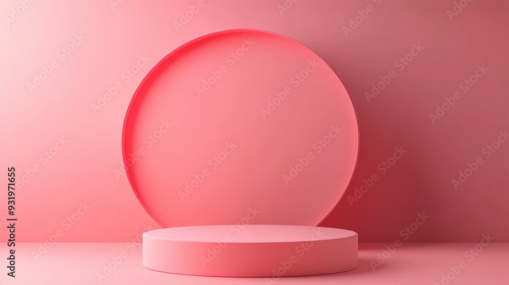 Poster 3d rendering of an abstract mock up featuring a pastel color scene with a pink geometric shape podiu