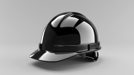 Fototapeta premium Black safety construction helmet on a plain, clear background