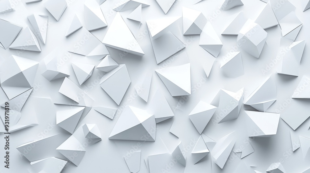 Poster 3d rendering of triangles on a white background