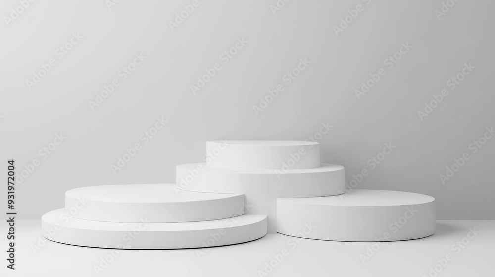 Aufkleber 3d template featuring round and square empty stages and podium stairs white podium mockup with vario
