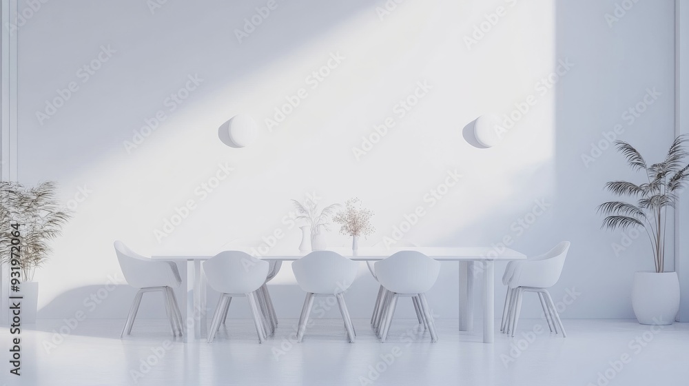 Aufkleber 3d visualization of a white table and chairs set against a clean minimalist studio backdrop