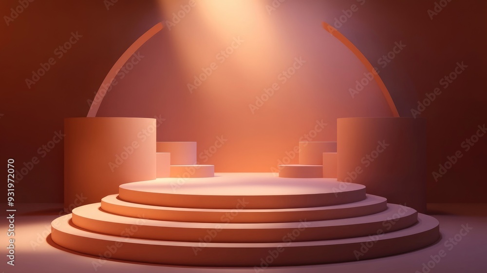 Poster 3d template featuring round and square empty stages with podium stairs includes pedestal and platfor