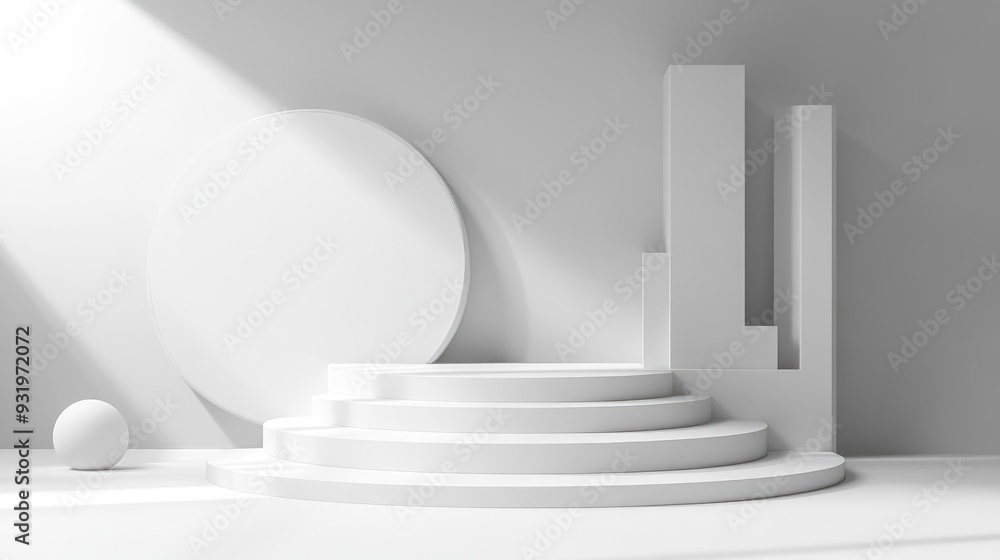 Poster 3d template featuring round and square empty stages with podium stairs includes pedestal and platfor