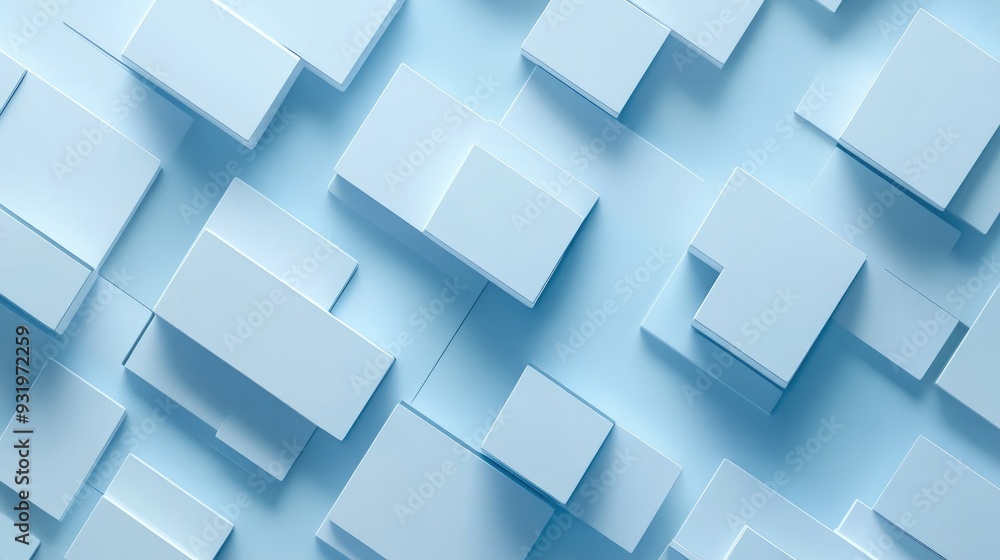 Aufkleber Abstract 3D illustration featuring a light blue background with rectangular and linear shapes Ideal for use as wallpaper or design elements