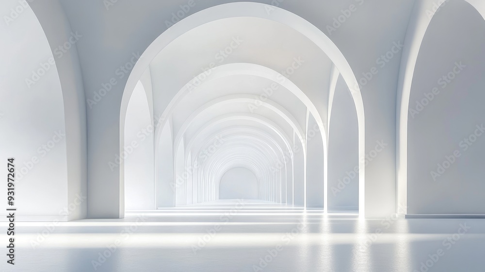 Poster abstract architectural background featuring an arched interior in a 3d render