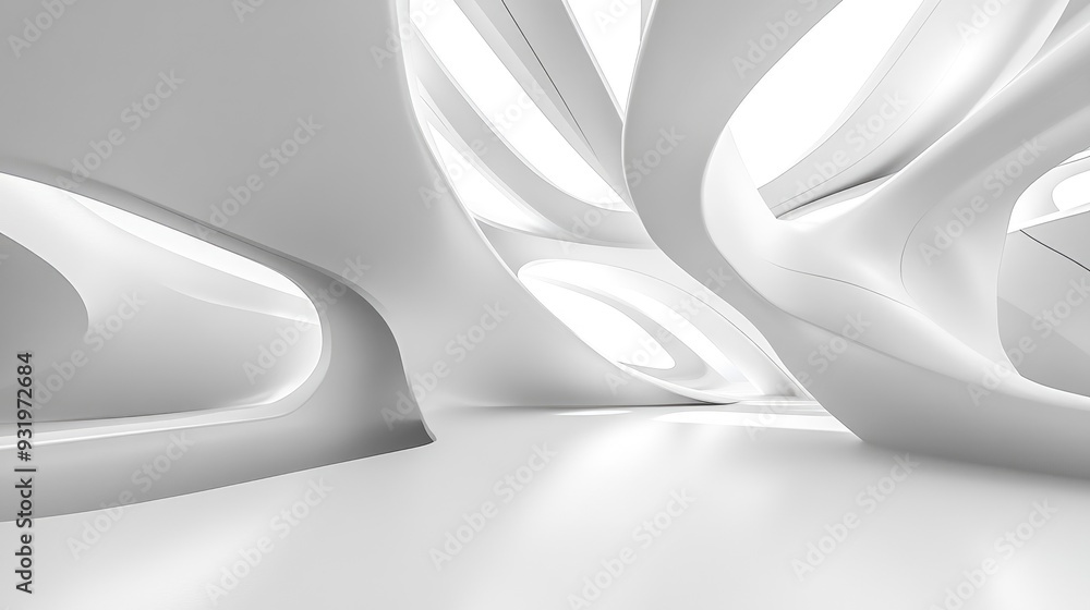 Aufkleber abstract architectural background featuring smooth white surfaces and gray lines 3d illustration and