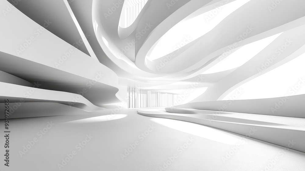 Aufkleber abstract architectural background featuring smooth white surfaces and gray lines 3d illustration and