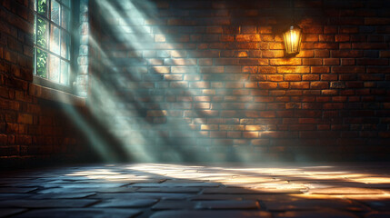 Sunlit Brick Wall with Lantern