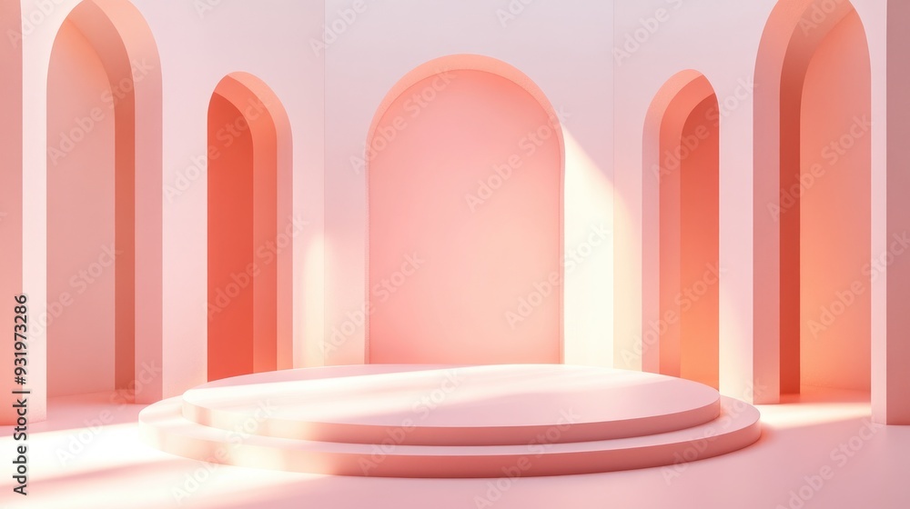 Poster abstract background template featuring a minimal scene with geometric walls studio podium designed f