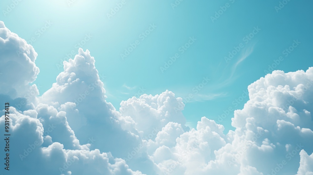 Poster abstract blue sky background featuring soft tiny clouds with a cloudy appearance created through 3d 
