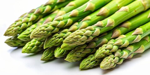 Close-up of fresh green asparagus tips isolated on white background, fresh, green, asparagus, tips, spears, vegetable, healthy