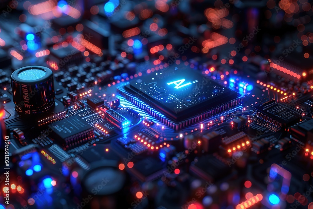 Poster a computer chip with the letters a and z on it