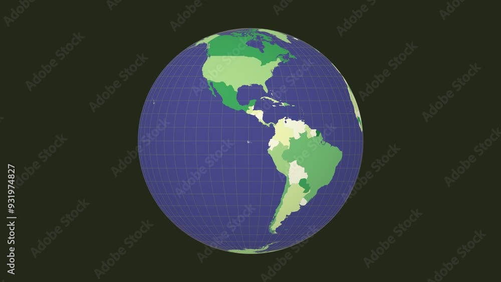 Aufkleber rotating earth. normal sphere view. fast speed globe rotation. colored countries style. world map wi