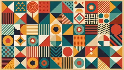Obraz premium Abstract mid century style poster with geometric shapes and bold colors, abstract, mid century, art, poster, print, geometric