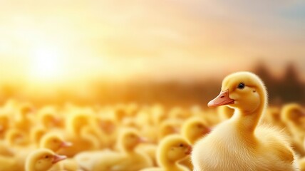 A charming scene of fluffy ducklings basking in the warm sunlight, capturing the essence of nature and tranquility.