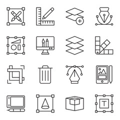 Graphic design icon collection. Duotone color. Vector illustration. Containing typography, tablet, color scheme, vector, vector design, layers, trash, graphic