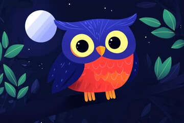 Obraz premium Cute Owl Illustration with Moon in the Background